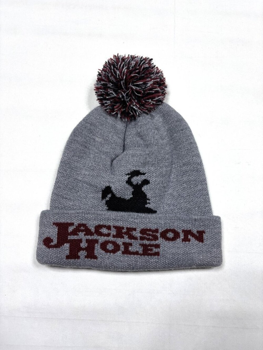 Coal Headwear Jackson Hole Wyoming Beanie Pom Pom Bucking Bronco Logo Gray